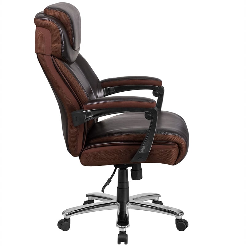 Flash Furniture Big and Tall Leather Office Swivel Chair in Black and Brown