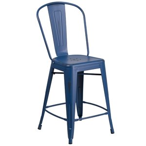 flash furniture curved metal vertical slat bar stool in distressed antique blue