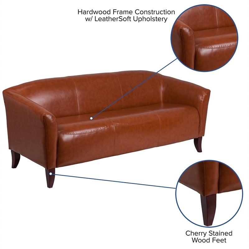Flash Furniture Imperial Faux Leather Sofa in Cognac