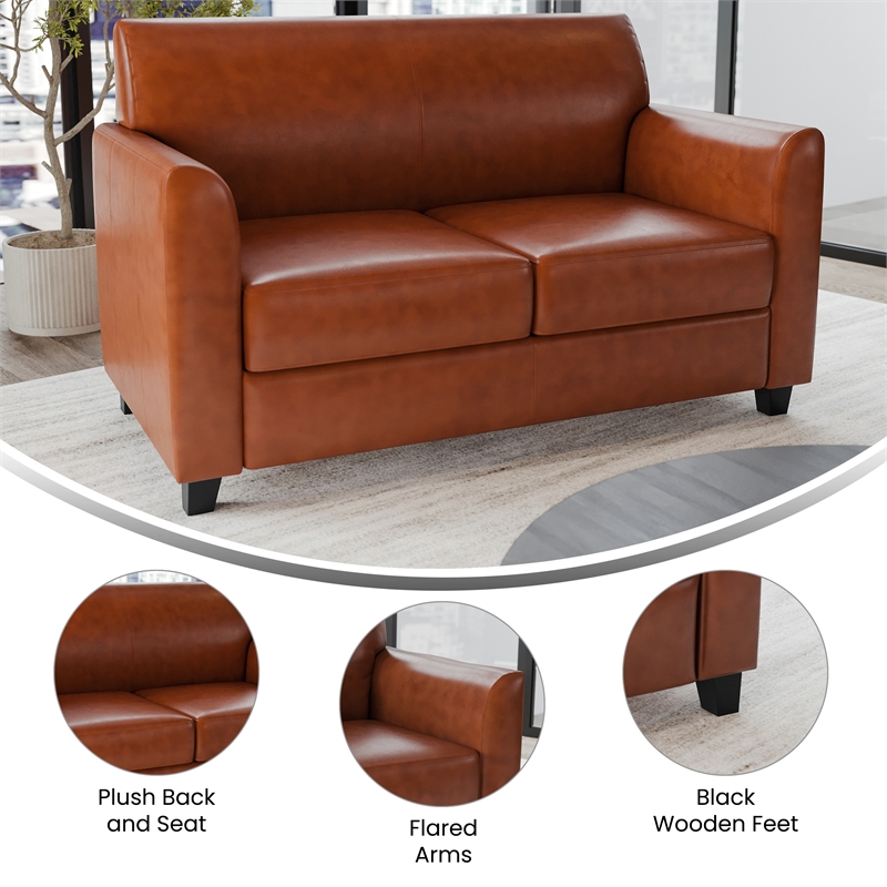 Flash Furniture Bonded Leather Loveseat In Brown Mahogany