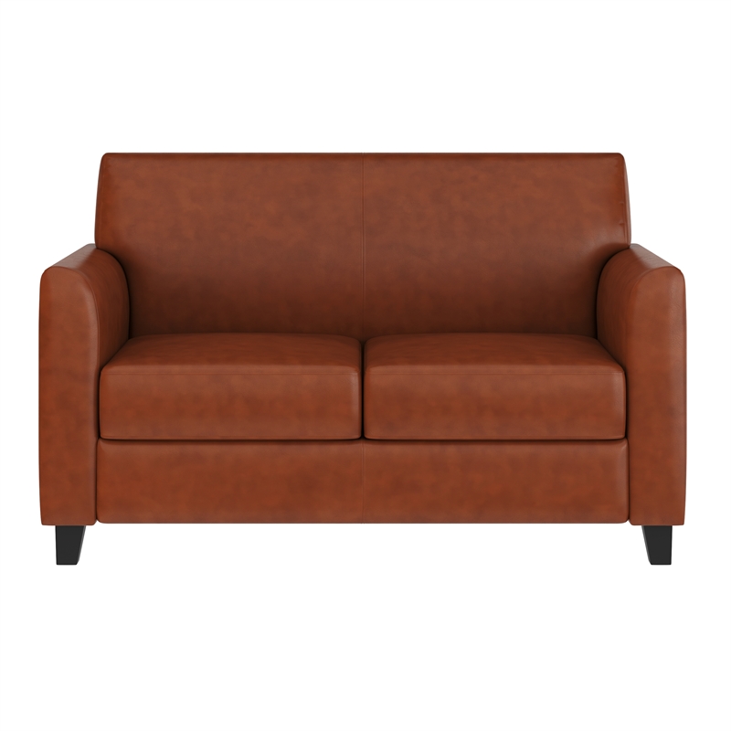 Flash Furniture Bonded Leather Loveseat In Brown Mahogany