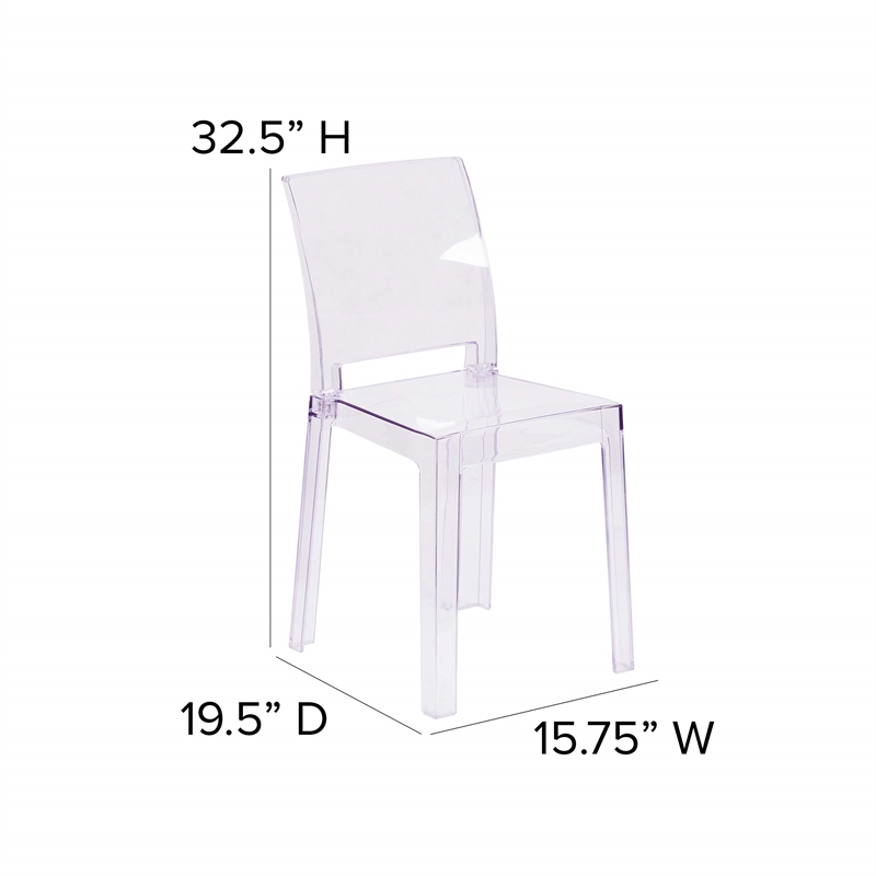 Flash Furniture Square Back Ghost Chair in Transparent Crystal