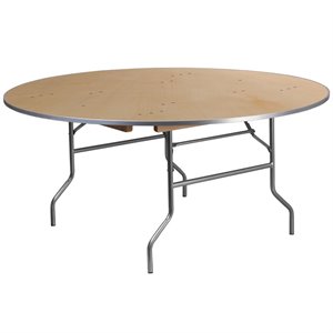 flash furniture contemporary heavy duty birchwood folding banquet table in natural and silver