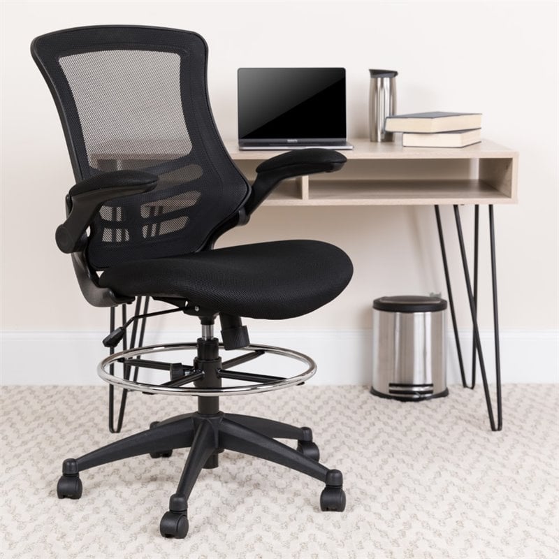 Flash Furniture Mid Back Mesh Drafting Stool in Black