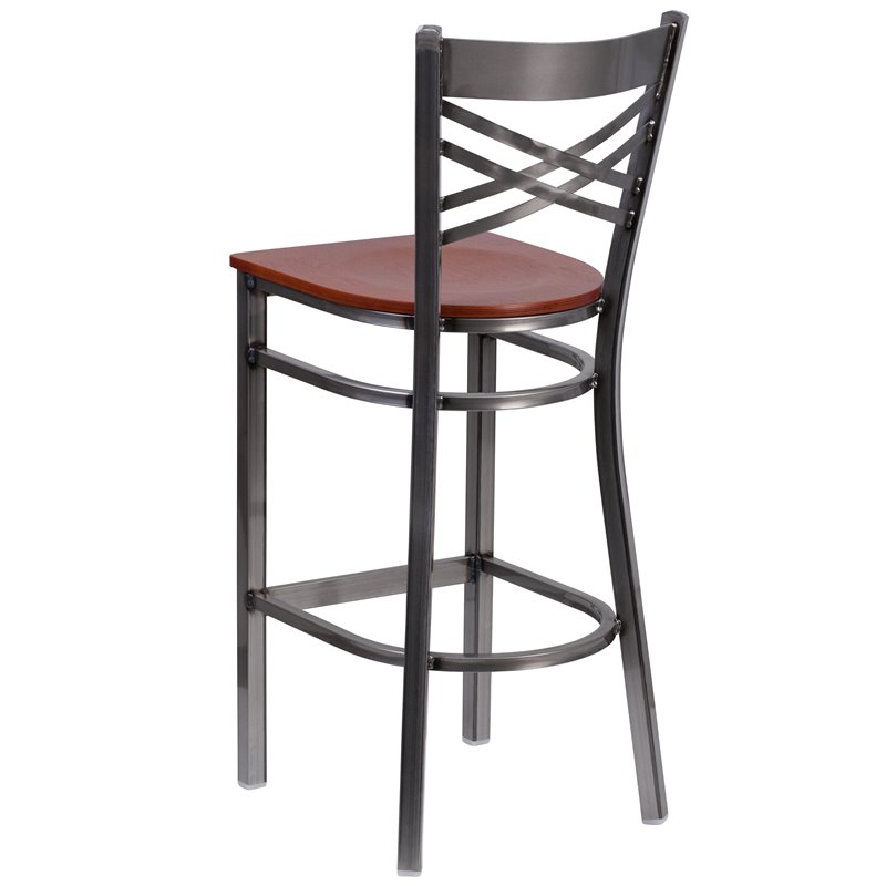Flash Furniture X Back Metal Barstool - Cherry Wood Seat