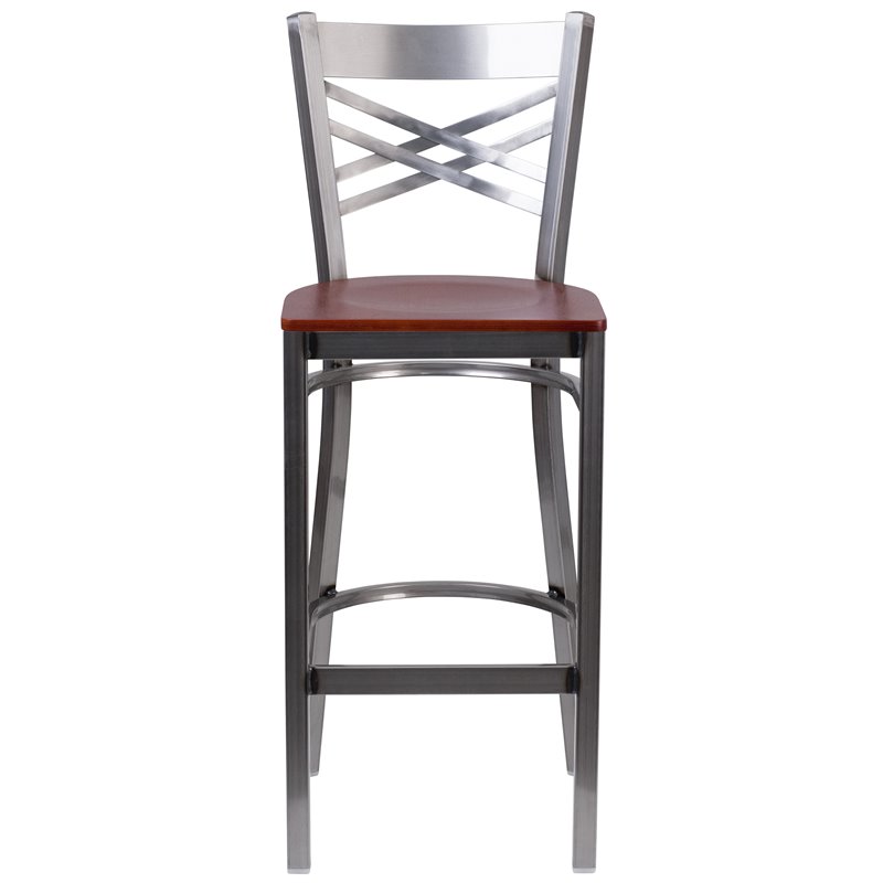 Flash Furniture X Back Metal Barstool - Cherry Wood Seat