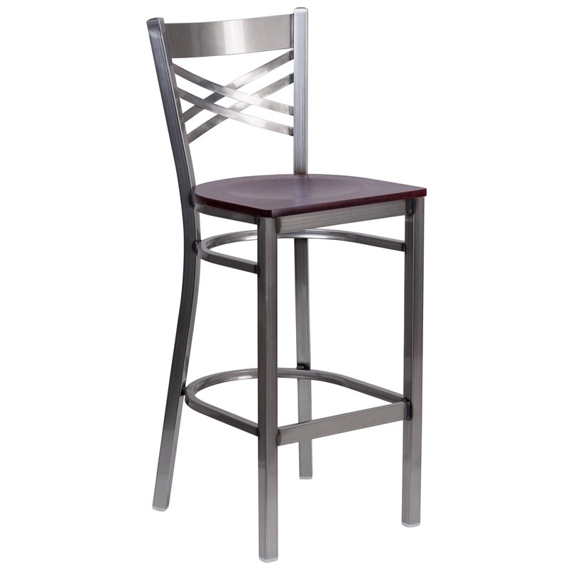 Flash Furniture X Back Metal Barstool - Mahogany Wood Seat
