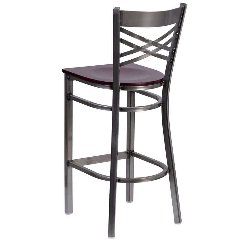 Flash Furniture X Back Metal Barstool - Mahogany Wood Seat