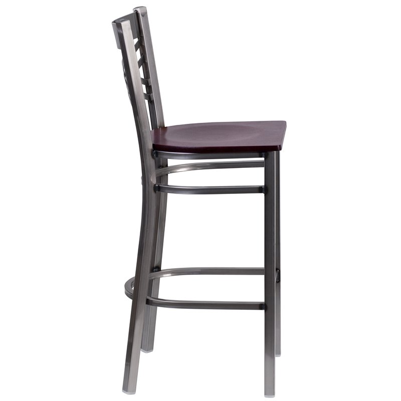 Flash Furniture X Back Metal Barstool - Mahogany Wood Seat