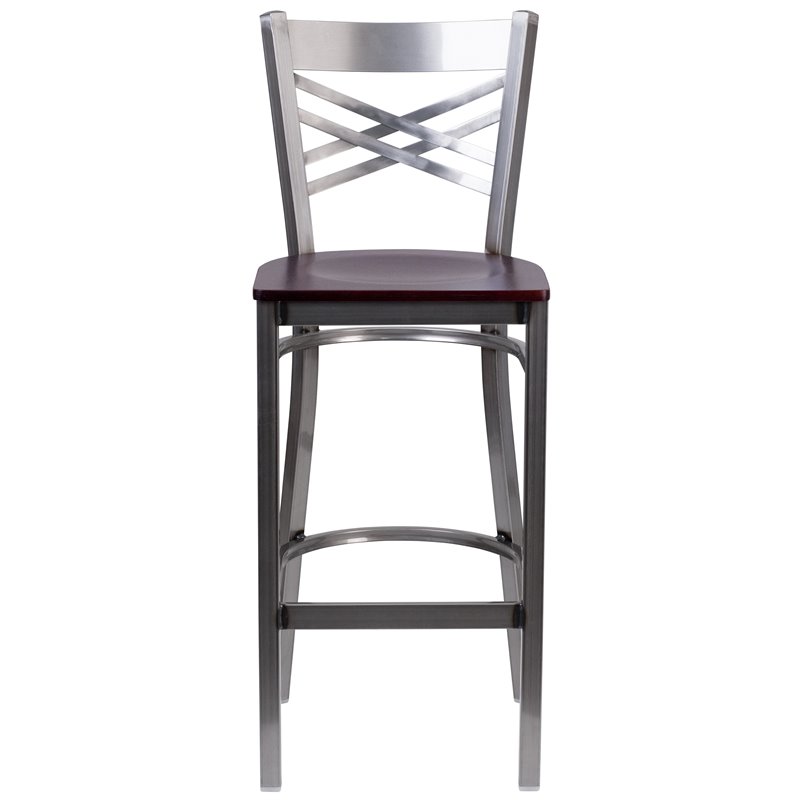 Flash Furniture X Back Metal Barstool - Mahogany Wood Seat