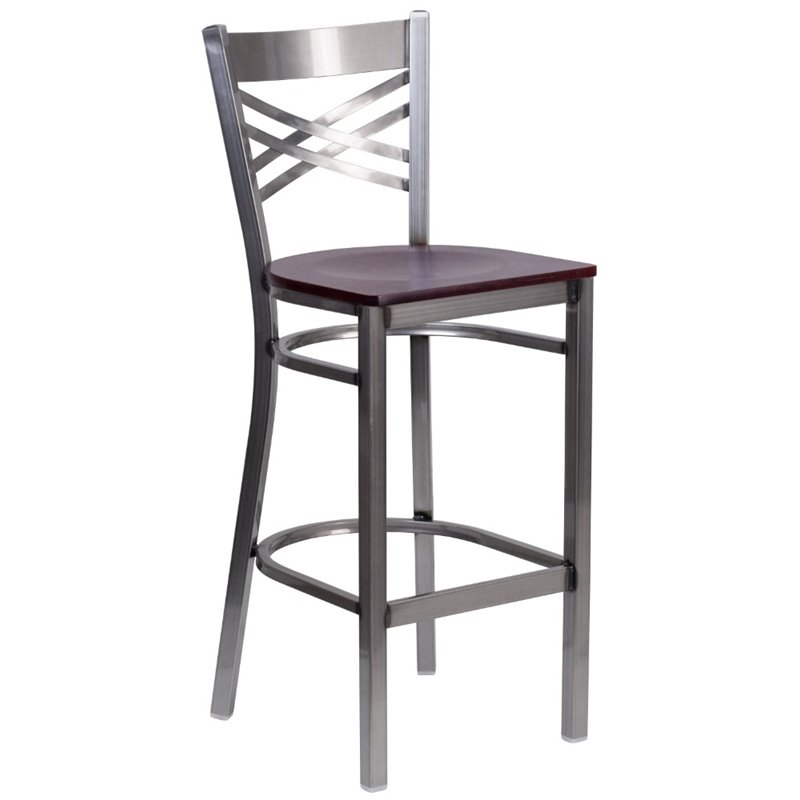 Flash Furniture X Back Metal Barstool - Mahogany Wood Seat