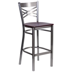 Flash Furniture X Back Metal Barstool - Mahogany Wood Seat