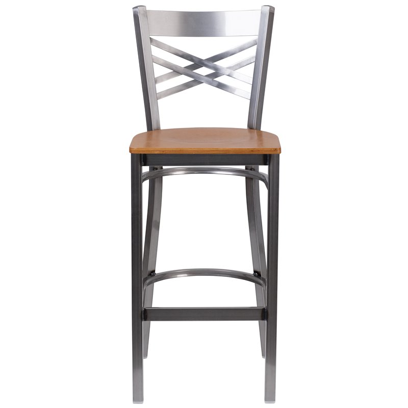 Flash Furniture X Back Metal Barstool - Natural Wood Seat