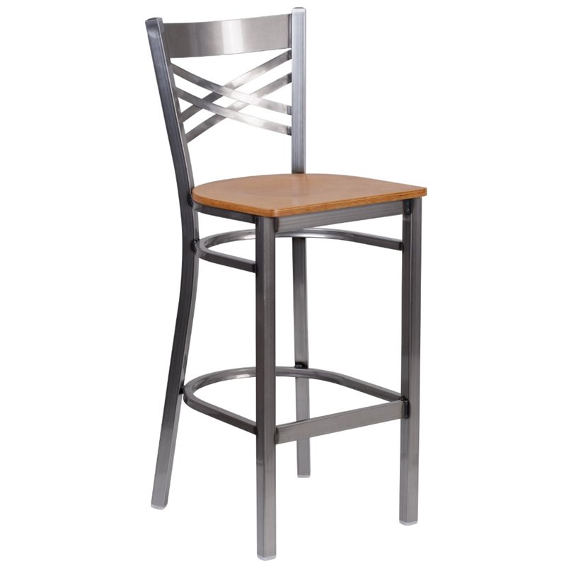 Flash Furniture X Back Metal Barstool - Natural Wood Seat
