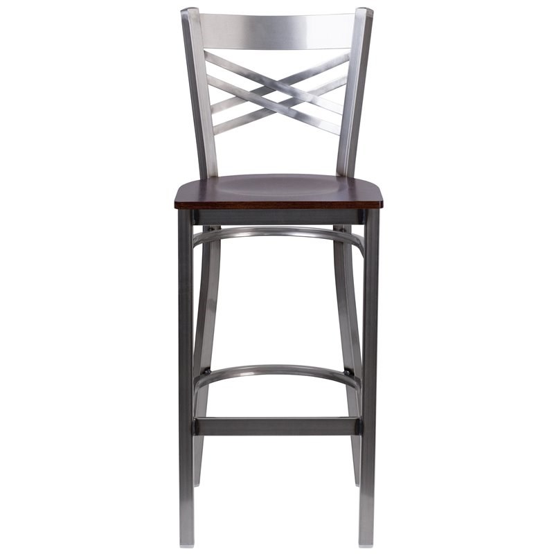 Flash Furniture X Back Metal Barstool - Walnut Wood Seat