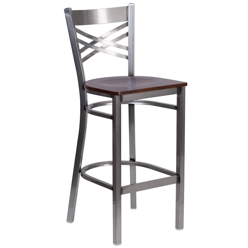 Flash Furniture X Back Metal Barstool - Walnut Wood Seat