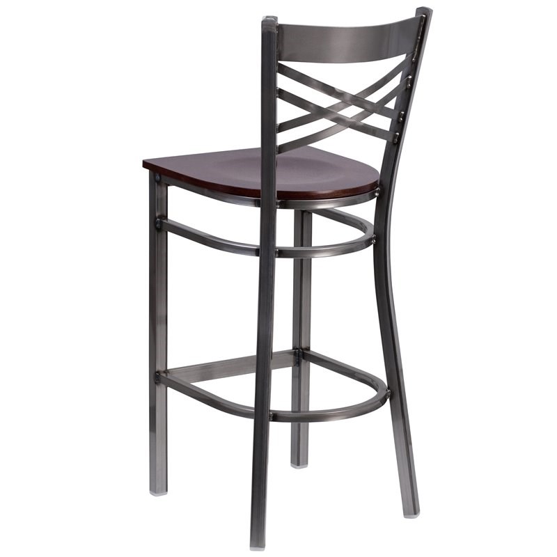 Flash Furniture X Back Metal Barstool - Walnut Wood Seat