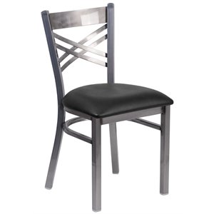 flash furniture hercules clear coated metal x-back faux leather seat restaurant dining side chair