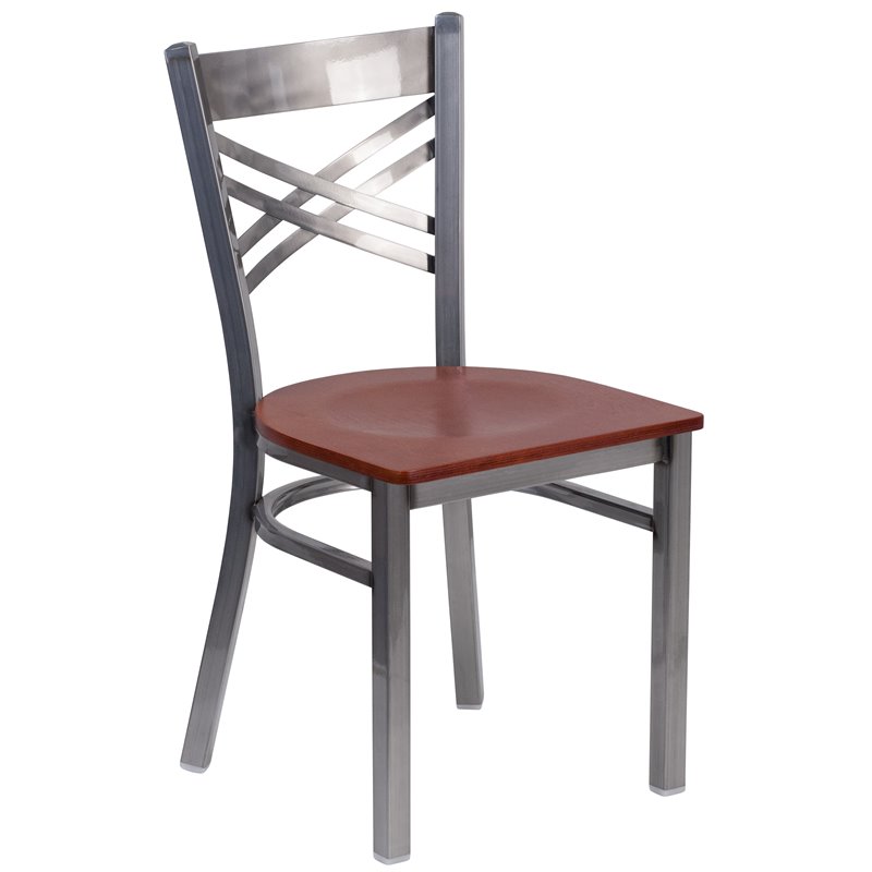 Flash Furniture X Back Metal Chair - Cherry Wood Seat