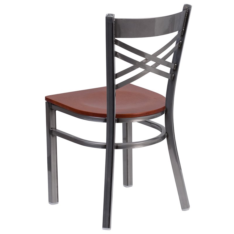 Flash Furniture X Back Metal Chair - Cherry Wood Seat