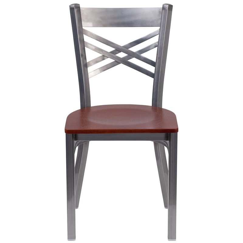 Flash Furniture X Back Metal Chair - Cherry Wood Seat