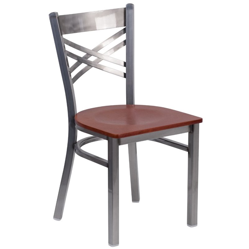 Flash Furniture X Back Metal Chair - Cherry Wood Seat