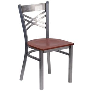 flash furniture hercules clear coated metal x-back wood seat restaurant dining side chair