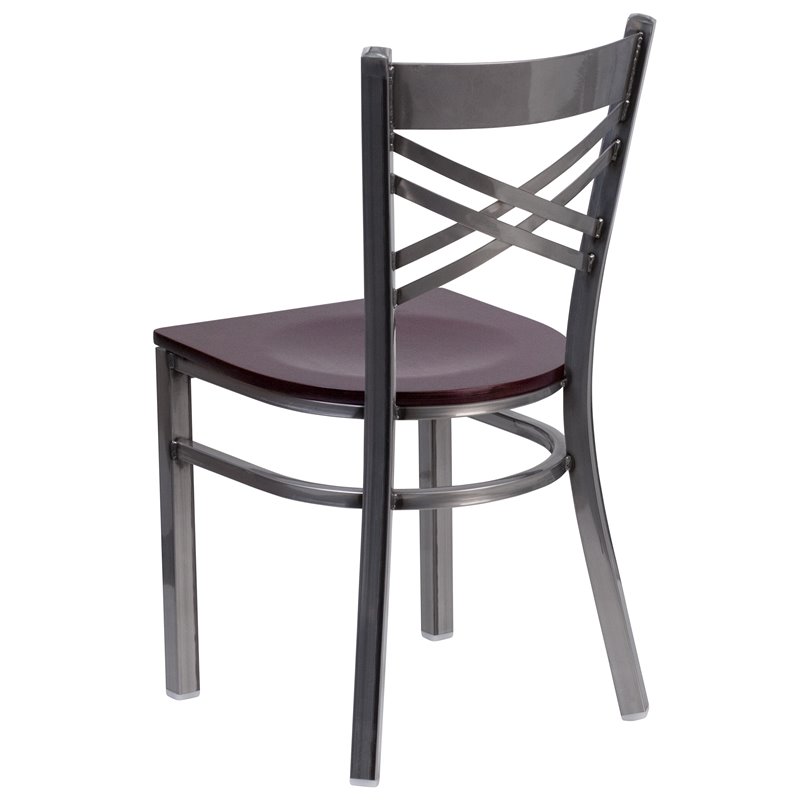 Flash Furniture X Back Metal Chair - Mahogany Wood Seat