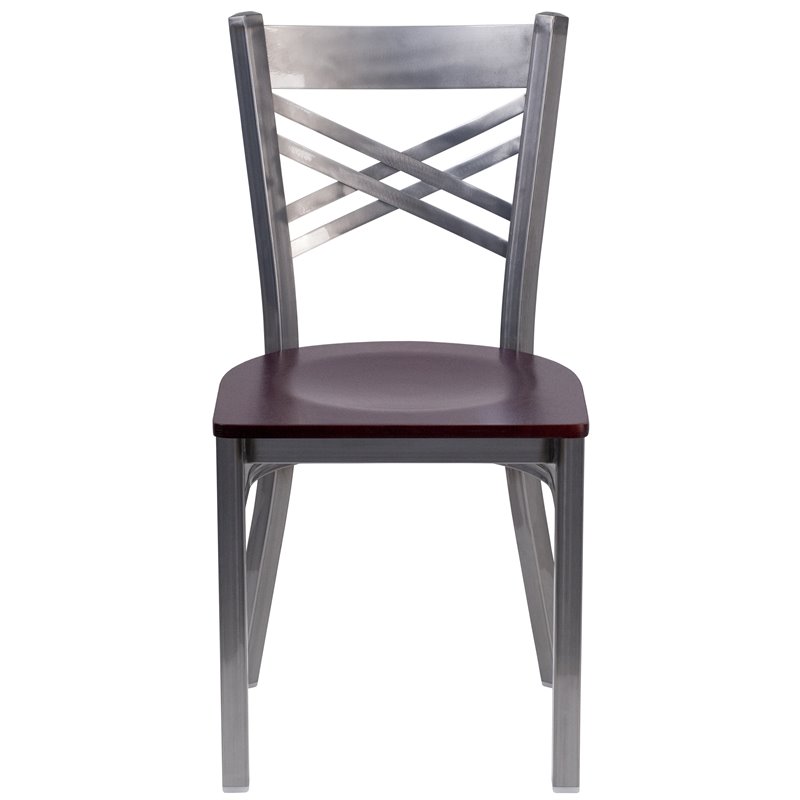 Flash Furniture X Back Metal Chair - Mahogany Wood Seat