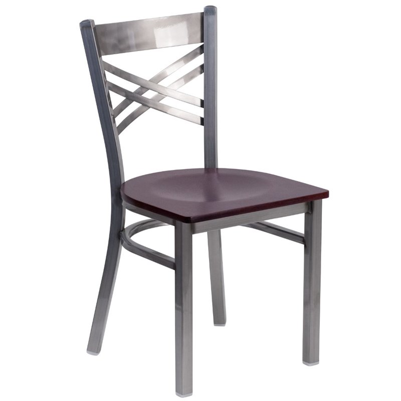 Flash Furniture X Back Metal Chair - Mahogany Wood Seat