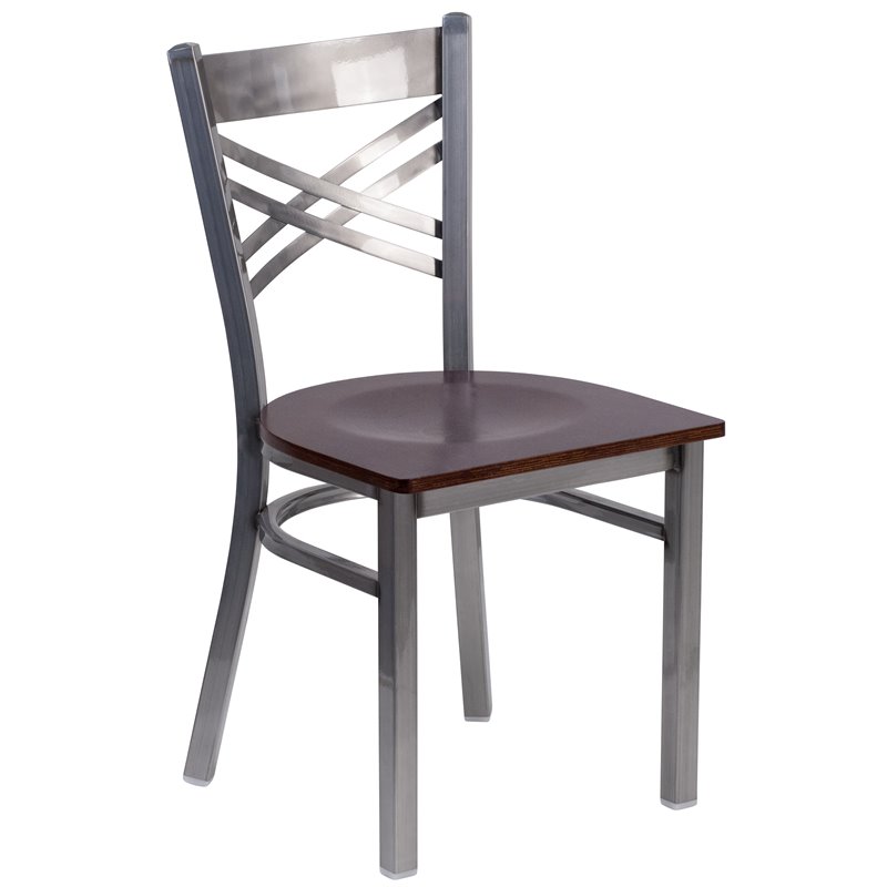 Flash Furniture X Back Metal Chair - Walnut Wood Seat