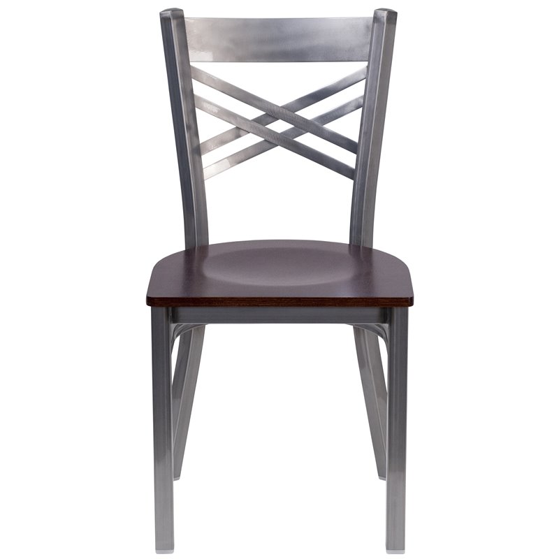 Flash Furniture X Back Metal Chair - Walnut Wood Seat