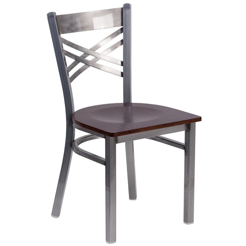 Flash Furniture X Back Metal Chair - Walnut Wood Seat