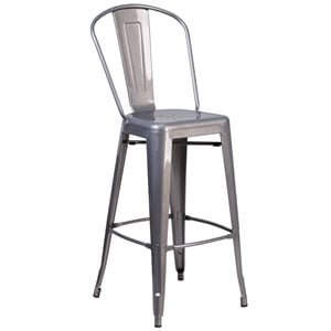 Flash Furniture 30&quot Curved Slat Back Metal Bar Stool in Gray