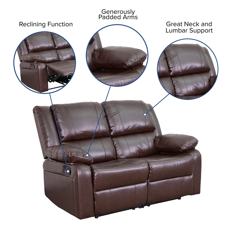 Flash Furniture Harmony Leathersoft Upholstered Reclining Loveseat in Brown