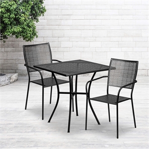Flash Furniture 3 Piece 28&quot Square Steel Flower Print Patio Dining Set in Black