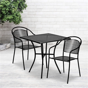 Flash Furniture 3 Piece 28&quot Square Steel Flower Print Patio Dining Set in Black