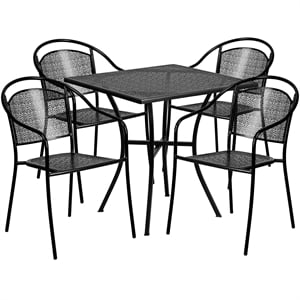 Flash Furniture 5 Piece 28&quot Square Steel Flower Print Patio Dining Set in Black