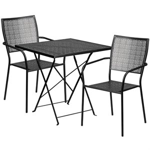 flash furniture steel flower print folding patio dining set in black with square back chairs
