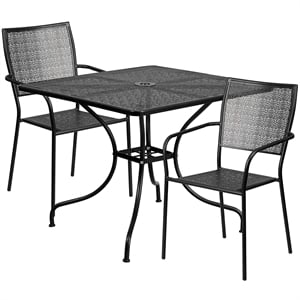 Flash Furniture 3 Piece 36&quot Square Steel Flower Print Patio Dining Set in Black