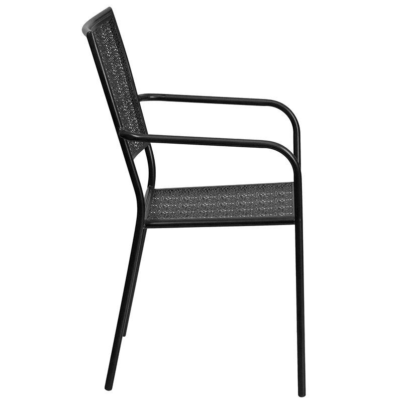 Flash Furniture Stackable Steel Square Back Patio Dining Side Chair in Black