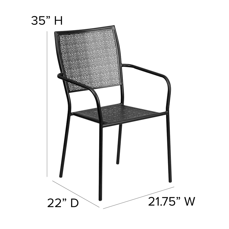 Flash Furniture Stackable Steel Square Back Patio Dining Side Chair in Black