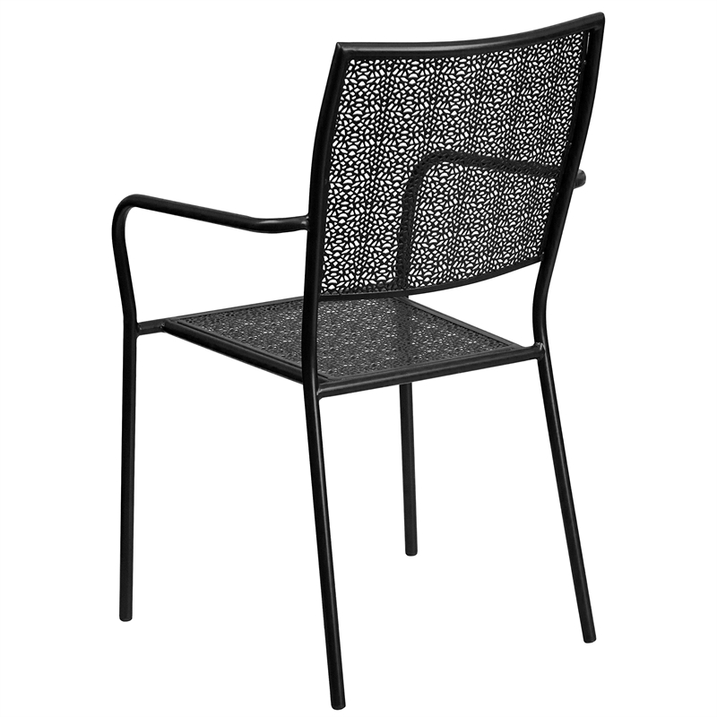 Flash Furniture Stackable Steel Square Back Patio Dining Side Chair in Black