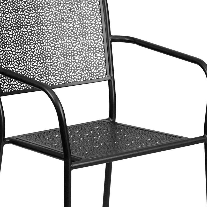Flash Furniture Stackable Steel Square Back Patio Dining Side Chair in Black