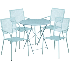 Flash Furniture 5 Piece 30&quot Round Steel Flower Print Patio Dining Set in Black
