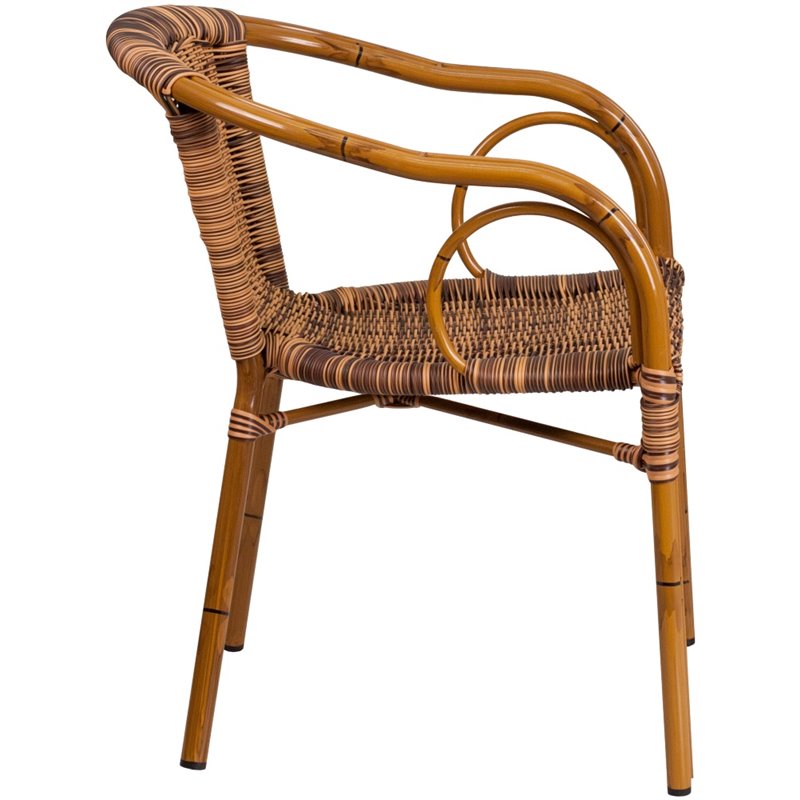 Flash Furniture Cadiz Rattan Patio Dining Arm Chair in Burning Brown