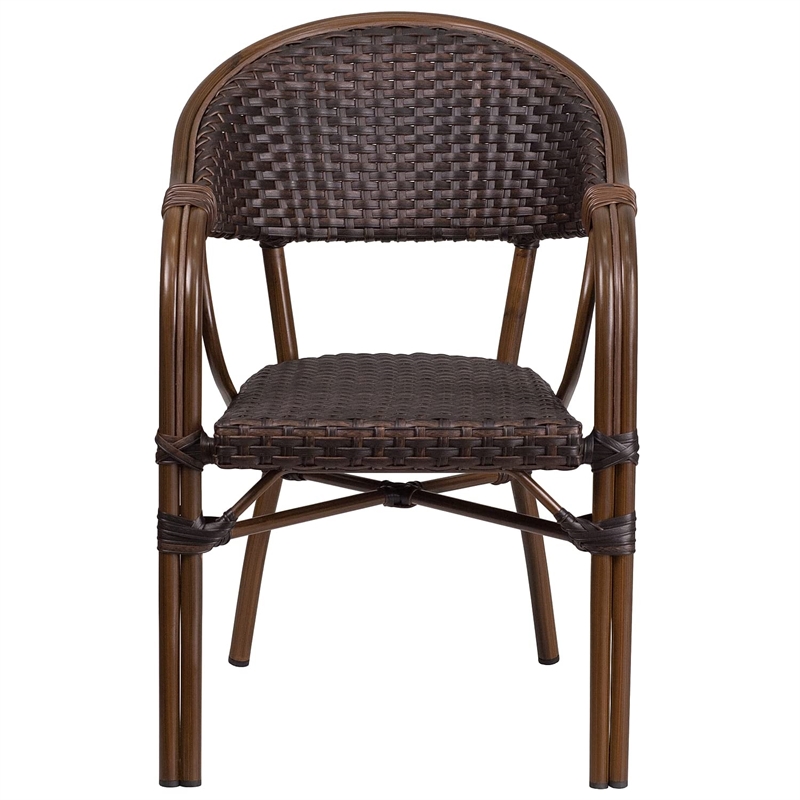 Flash Furniture Milano Rattan Patio Dining Arm Chair in Dark Brown (Set of 3)