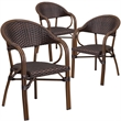 Flash Furniture Milano Rattan Patio Dining Arm Chair in Dark Brown (Set of 3)
