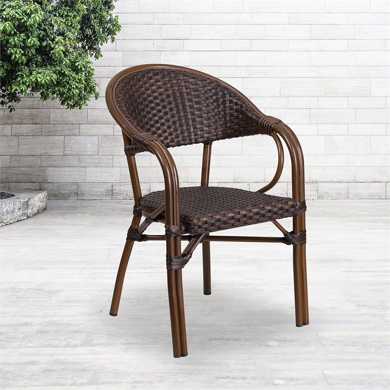Flash Furniture Milano Rattan Patio Dining Arm Chair in Dark Brown (Set of 3)