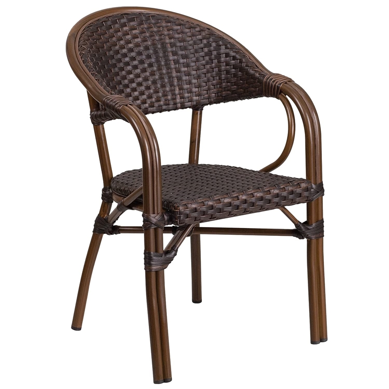 Flash Furniture Milano Rattan Patio Dining Arm Chair in Dark Brown (Set of 3)